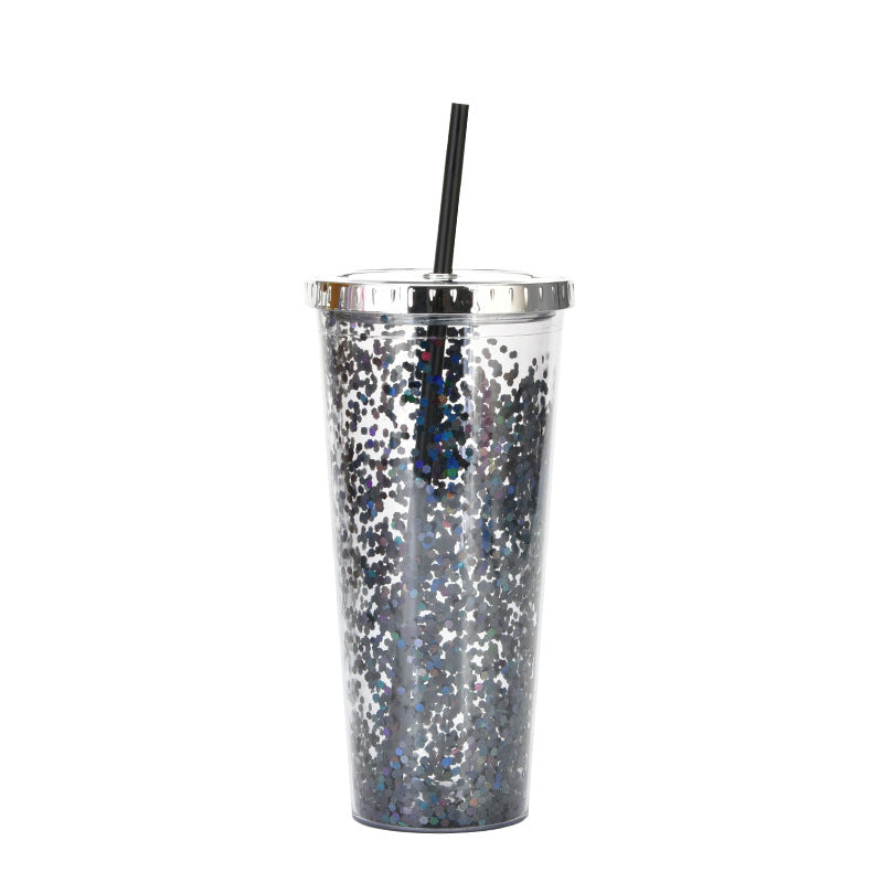 Creative Color Sequins Cup Straw Cold Cup with Lids