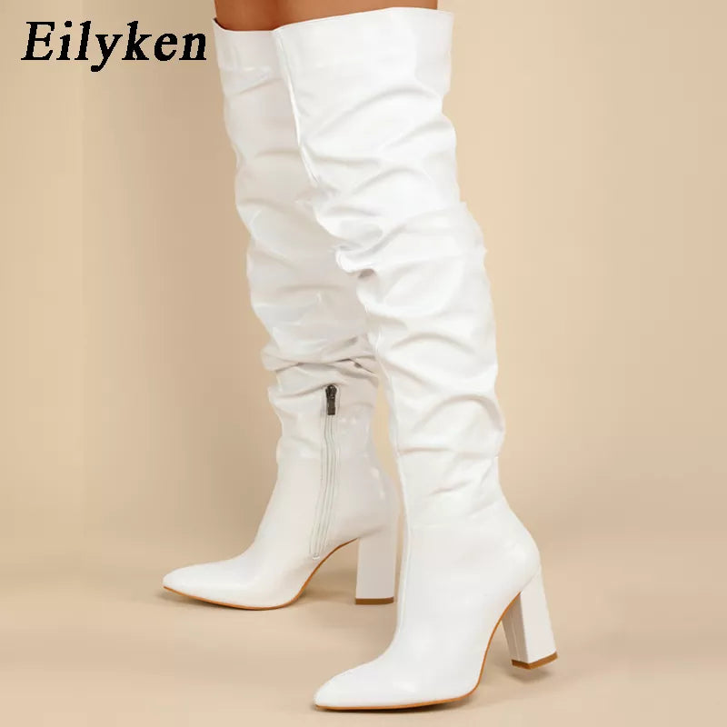 Fashion White Pleated Women Boots