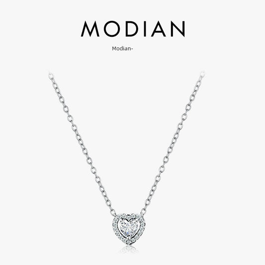 INS Entire Sterling Silver Diamond Heart Women's Niche Necklace
